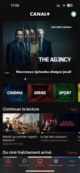 Capture d'écran. Nouvelle App Canal+