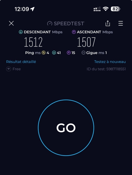 Test de débit Freebox Ultra en wifi vers iPhone 15