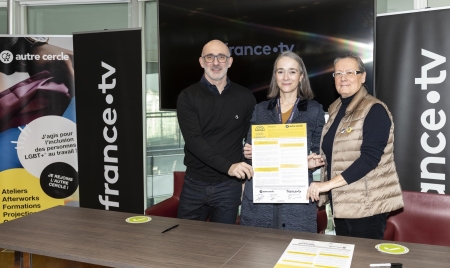 Delphine Ernotte Cunci entourée de Denis Triay et Catherine Tripon (L’Autre Cercle)