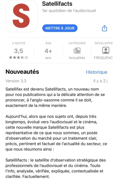 Mise à jour AppStore Satellifacts
