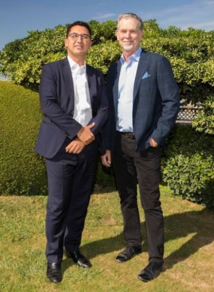 Maxime Saada (Canal+) et Reed Hastings (Netflix) sur la terrasse Vivendi, 16/9/2019